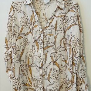 Cynthia Rowley Beige and Brown Linen Top